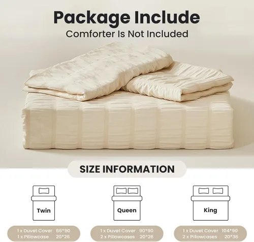 Miniatura 6 de WARMDERN - Juego de funda de edredón tamaño Queen, juego de ropa de cama de 3 piezas de microfibra lavada color beige, funda de edredón con textura