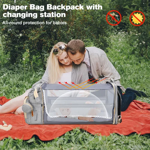 Miniatura 4 de JSTPRO Mochila para pañales, bolsa de pañales grande impermeable y ligera con cambiador, bolsillos aislados, puerto USB y correas para cochecito