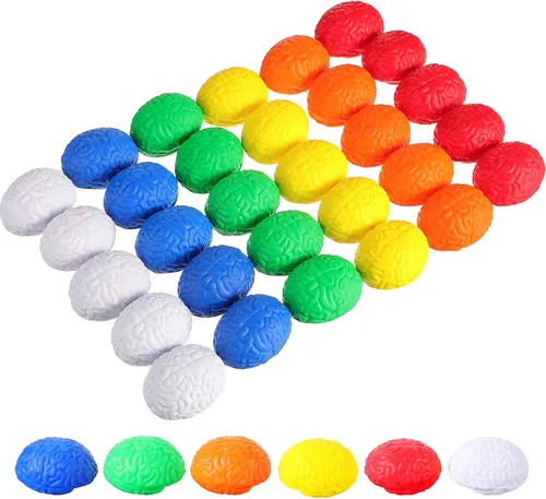 Skylety 30 unidades de pelota de estrés cerebral a granel colorida mini bola de estrés cerebral PU ejercicio muscular de mano sensorial 0.8 pulgadas