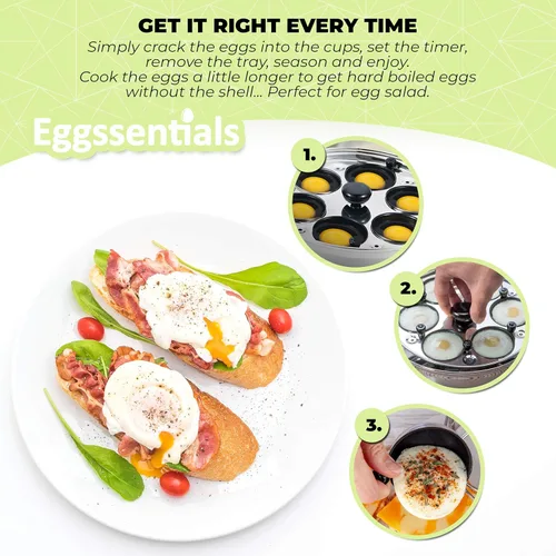 Miniatura 4 de Eggssentials Fabricante de Huevos Escalfados Sartén para Huevos Escalfados de Acero Inoxidable de Grado Alimenticio Libre de PFOA con Espátula