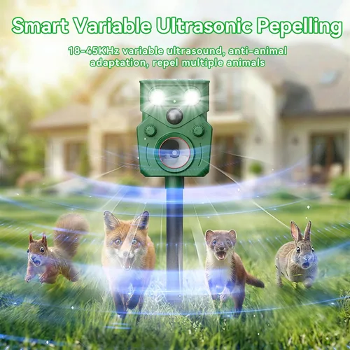 Miniatura 2 de Repelente ultrasónico de animales con energía solar, repelente ultrasónico de ciervos, sensor de movimiento, disuasorio de gatos, paquete de 2