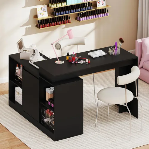 Miniatura 9 de Tangkula Escritorio reversible en forma de L con armario de almacenamiento y 4 estantes, escritorio de esquina para escribir, estudio, trabajo