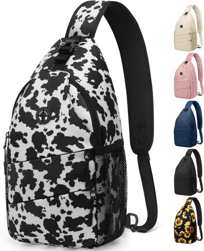 Miniatura 8 de Pritent Bolsos cruzados para mujeres y hombres, mochila de moda, bolsa casual para el pecho con correa de hombro convertible Negro