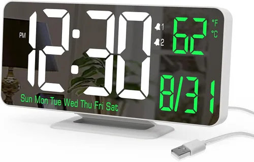 Miniatura 8 de KOSUMOSU Reloj de Escritorio 6.7 pulgadas Reloj Despertador Digital Negro con Alarma Dual, Atenuación, Fecha, Día de la Semana, Temperatura, 12h