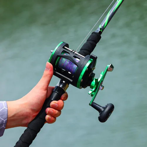 Miniatura 6 de Sougayilang Caña de Pescar de Vidrio Progresiva Combo de Carrete Convencional Medio Pesado para Bagre, Salmón y Steelhead-7'0" Verde- Diestro
