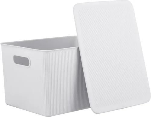 Miniatura 10 de Superio Colección acanalada - Cestas organizadoras decorativas de plástico para almacenamiento en casa, cajas contenedoras azules para organizar