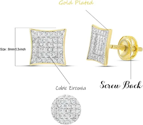 Miniatura 2 de Pendientes de oro de 14 quilates sobre plata con diamantes de laboratorio, con tornillo de espalda, pendientes de tuerca, pendientes para hombre