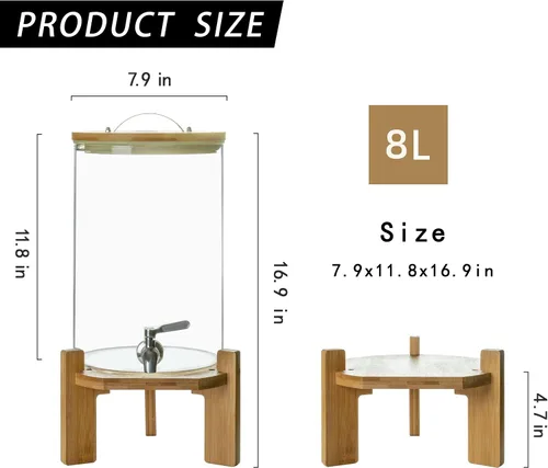 Miniatura 6 de L'ÉPICÉA Dispensador de bebidas, dispensador de bebidas de vidrio con soporte, dispensador de bebidas para fiestas, dispensador de bebidas