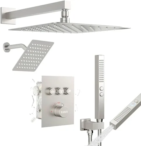 Miniatura 27 de Shower Faucet Set Brushed Nickel Shower System, Dual Head Shower Set STARBATH 12'' Ceiling Mount and 6''Wall Mount Rainfall Shower Systems with