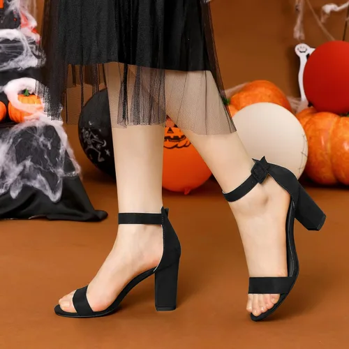 Miniatura 3 de Allegra K, Sandalias de correa de tobillo con hebilla de tacón grueso alto para mujer