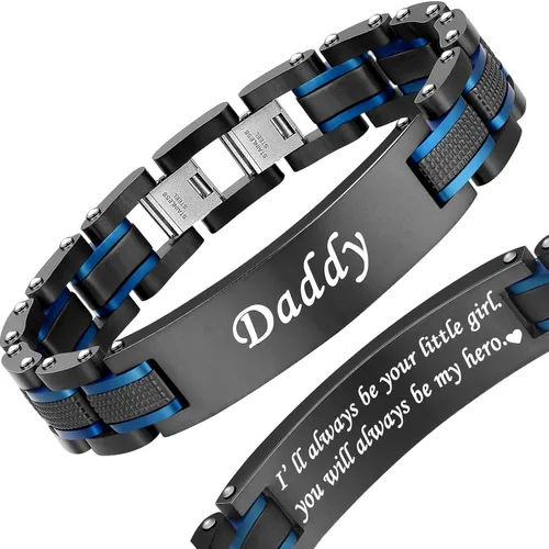 Miniatura 7 de Holizaly Pulsera curvada para hombre, chapado en iones negro y azul, regalos negros para hombres y mujeres, cumpleaños, día de San Valentín, joyas