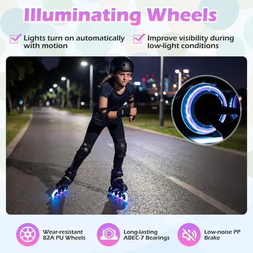 Miniatura 4 de BABY JOY Patines en línea, 4 tamaños ajustables para niños con ruedas iluminadas para niños de 5 a 14 años, divertidos patines iluminadores