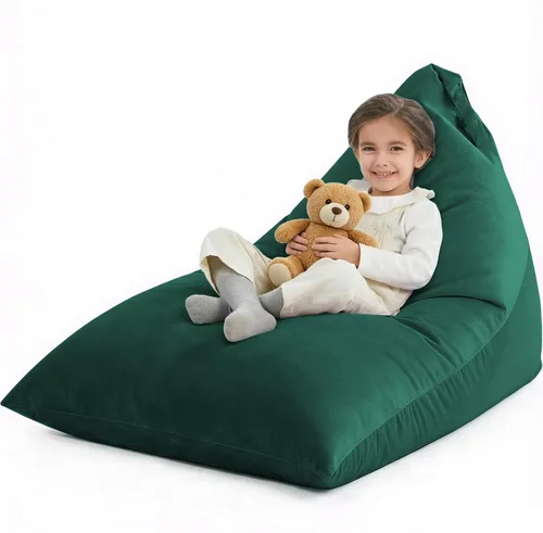 Funda para puf de almacenamiento de animales de peluche para niños (sin relleno), 400 L, extra grande, de terciopelo de alta calidad, lavable, Verde