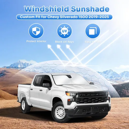 Miniatura 2 de Karltys 3 piezas parasol para parabrisas para Chevy Silverado 1500 2019-2025, parasol reflectante para ventana delantera y lateral para Chevrolet