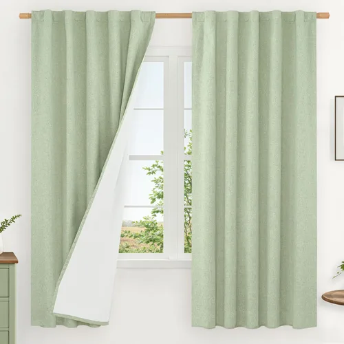 Miniatura 116 de LAMIT Cortinas de lino natural 100 % opacas para ventana, para dormitorio, 45 pulgadas, cortinas térmicas con textura de lino estilo granja