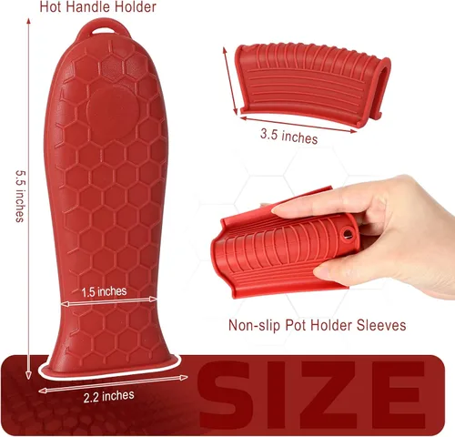 Miniatura 4 de Joyhalo Fundas de asa de hierro fundido, paquete de 6 fundas de asa de silicona resistentes al calor para sartenes y ollas de hierro fundido Vino