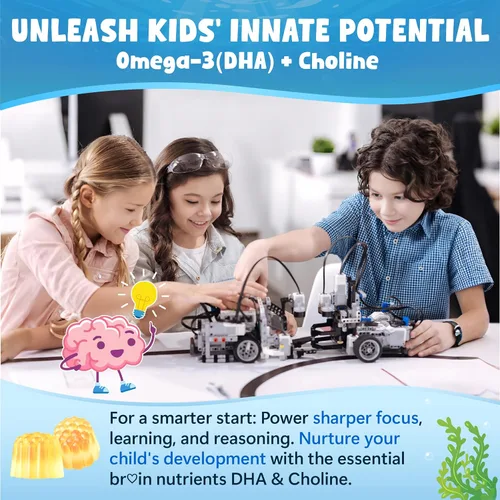 Miniatura 5 de Gomitas Omega 3 para niños, algas Omega3 con colina, luteína, vitamina D3 B12, calcio, zinc para el desarrollo cerebral de los niños, ojos, energía