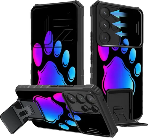 Miniatura 581 de Funda para Samsung Galaxy S22 Ultra 5G, Galaxy S22 Ultra con cubierta de cámara deslizante, funda resistente de doble capa con función atril Black