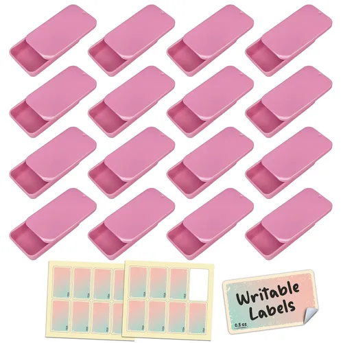 Miniatura 10 de Recipientes de lata deslizantes para bálsamo labial, perfume sólido (0.5 onzas, paquete de 16 unidades, con etiquetas) – Pequeñas cajas vacías