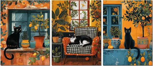 Miniatura 13 de Pintura solar para pared, diseño de líneas bohemias, montañas, decoración de pared de mediados de siglo, juego de 3 lienzos impresos en lienzo