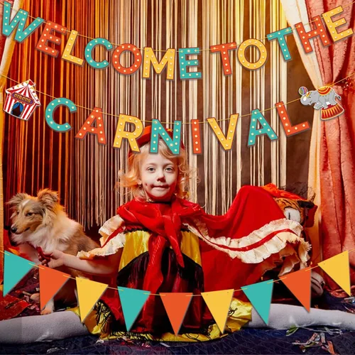 Miniatura 4 de Cartel de bienvenida al carnaval: decoraciones de fiesta temática de carnaval y circo, juegos y pancartas