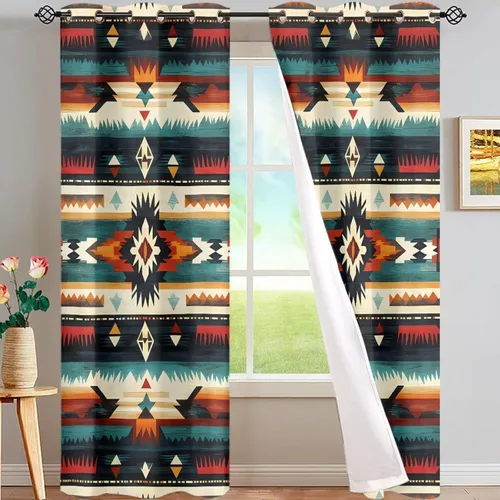 Miniatura 62 de Dreaweet African Tribal Blackout Curtains 63 Inch Long 2 Panels Set Bohemian Ethnic Geometric Grommet Top Thermal Insulated Curtains for Living Room