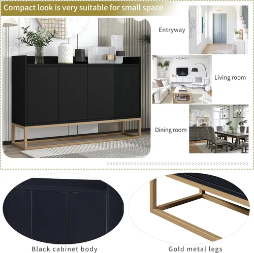 Miniatura 4 de LUMISOL Aparador de buffet, armario de almacenamiento con patas de metal dorado y estante ajustable, mesa consola con almacenamiento para entrada