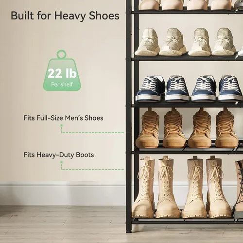 Miniatura 7 de Nunsino Zapatero de metal, organizador de zapatos de garaje de 6 niveles, con capacidad máxima para 30 pares, estante de almacenamiento de zapatos