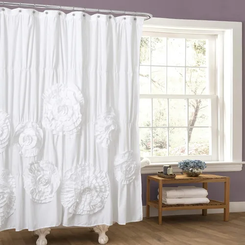 Lush Decor Serena cortina de ducha, 72 x 72 pulgadas, blanca - Cortina de baño con volantes - Cortinas de ducha de tela blanca - Coquette Decor