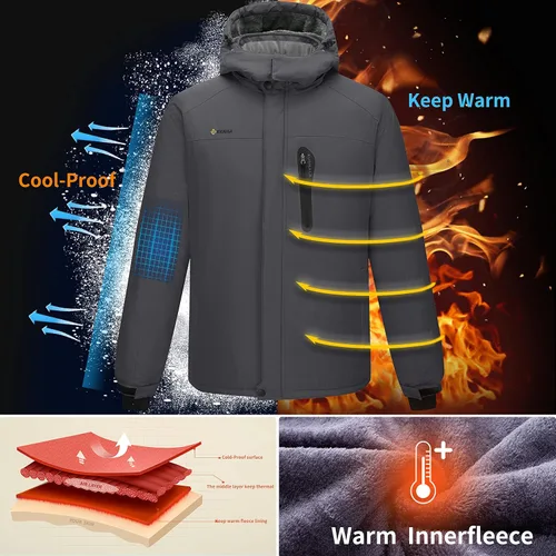 Miniatura 3 de Chaqueta de esquí para hombre, impermeable, con forro polar cálido, forro de nieve, para montaña, con capucha, resistente al viento, chubasquero