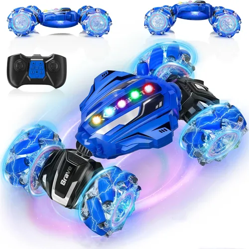 Miniatura 10 de Auto de Acrobacias RC con Detección de Gestos, Juguetes para Niños de 6-12 Años, Auto de Control Remoto Controlado a Mano 4WD con Luz y Música