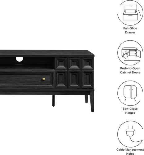 Miniatura 4 de Modway Samos - Soporte retro para TV de 59 pulgadas con patrón geométrico en negro, mueble consola de TV vintage con almacenamiento y organización