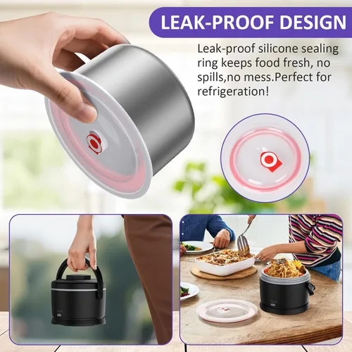 Miniatura 6 de Lonchera eléctrica para adultos de 40 oz, calentador de alimentos portátil 12V/24V/110V/220V, lonchera con calefacción para trabajo, oficina, Negro