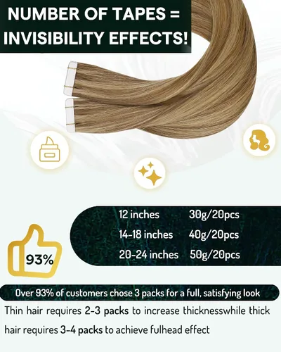 Miniatura 4 de RUNATURE Extensiones de cabello humano color rubio oscuro con cinta adhesiva, sin costuras, extensiones de cabello humano Remy natural con cinta