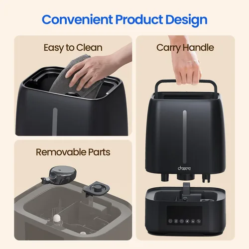 Miniatura 8 de Humidificador ultrasónico de 6L con llenado superior - Niebla fría y cálida para dormitorio, bebé, habitaciones grandes y plantas, control Negro