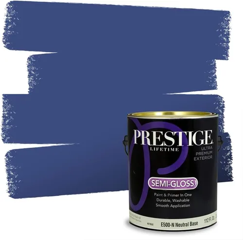 Miniatura 15 de Prestige Paints. - Base y pintura para exteriores en un solo galón, 1 galón. plano, comparable con Sherwin Williams Topsail. SW159-azul hechizante.
