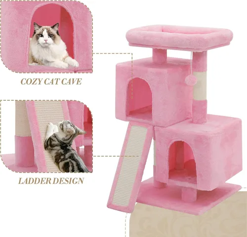 Miniatura 8 de Athena Collection Árbol pequeño para gatos, moderna torre de árbol para gatos de 34 pulgadas con poste rascador 2 plataforma de actividades