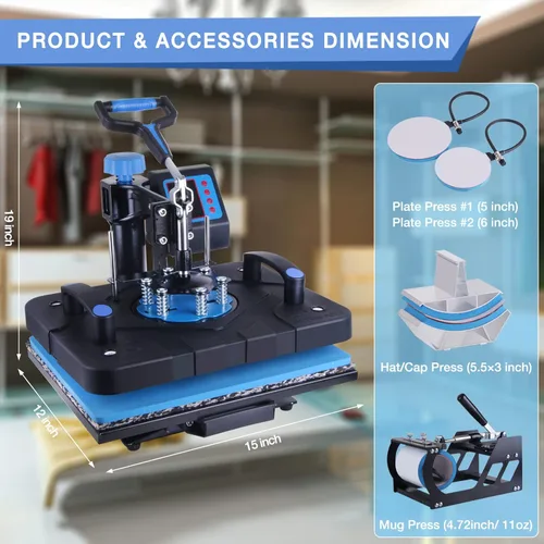 Miniatura 3 de HORGELU Máquina de prensa de calor 5 en 1 mejorada de 12 x 15 pulgadas, máquina de transferencia de calor de 360 grados, multifunción, sublimación