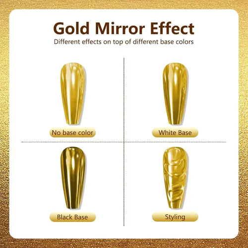 Miniatura 7 de Espejo holográfico dorado cromado polvo para uñas efecto brillantina, lentejuelas de polvo metálico, gel UV, pigmento de polvo cromado para uñas