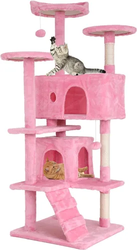 Miniatura 9 de Árbol para gatos de 54 pulgadas, torre de escalada para gatos con poste rascador, casa para gatos con percha, árbol para gatitos, condominio