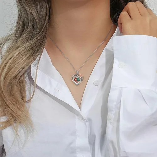 Miniatura 5 de Iefil Collares de corazón de rosa, regalos para ella, collar de plata de ley 925 con piedra natal, regalos de aniversario de cumpleaños