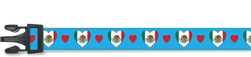 Collar de perro de México | I Love Mexico | Estilo de hebilla de liberación rápida | Azul | Bandera de México | para perros extra pequeños |