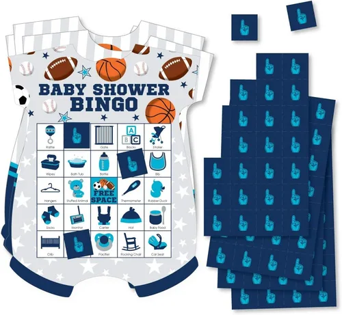 Big Dot of Happiness Go, Fight, Win - Deportes - Tarjetas de bingo y marcadores - Juego de bingo en forma de baby shower - Juego de 18