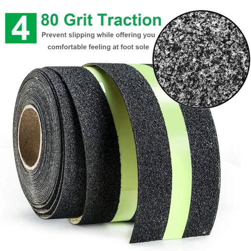 Miniatura 4 de RELIANCER Cinta de agarre de seguridad antideslizante de 2 pulgadas x 30 pies, color verde que brilla en la oscuridad, cinta de seguridad Verde/Negro