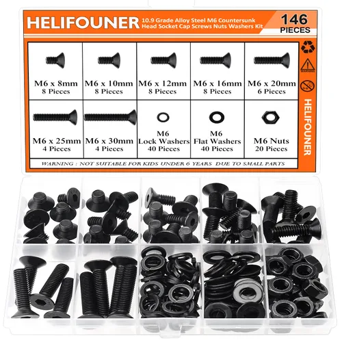 Miniatura 22 de HELIFOUNER 560 piezas M3 x 0.157 in, 0.236 in, 0.315 in, 0.394 in, 0.472 in, 0.630 in, 0.787 in, cabeza hexagonal, tornillos, arandelas, tuercas