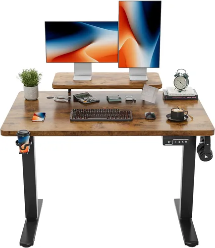 Miniatura 8 de Shahoo Escritorio eléctrico de pie con estante para monitor, mesa esquinera ajustable de altura de 63 x 24 pulgadas, estación de trabajo para Negro