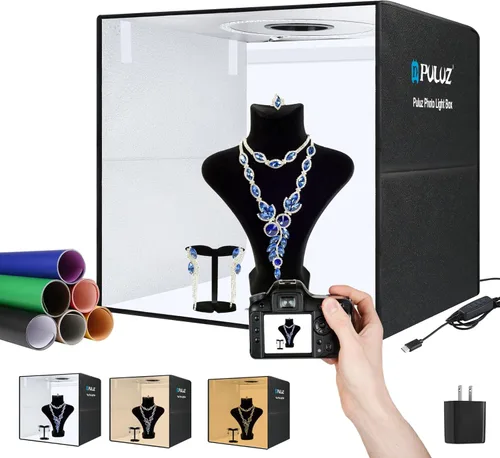 Miniatura 13 de PULUZ - Caja de estudio fotográfico, mini caja de luz plegable, anillo de luz LED, portátil, estudio fotográfico, fotografía, tienda de campaña, kit