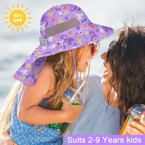 Miniatura 131 de Sombrero de sol para niños, protección UV, unicornio, verano, playa, jugar con ala ancha, solapa para el cuello para niñas y niños