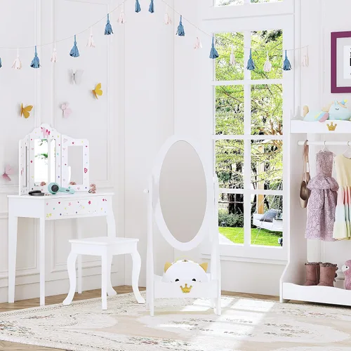 Miniatura 2 de UTEX - Espejo de cuerpo entero para niños, espejo de vestir independiente con vista ajustable, espejo de madera con almacenamiento para niños de 3 a