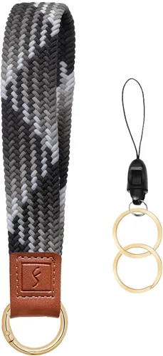 Miniatura 27 de Fishent Llavero elástico, bonito llavero de pulsera, cordón de muñeca tejido mejorado para llaves, llaveros para mujeres y hombres, llaves